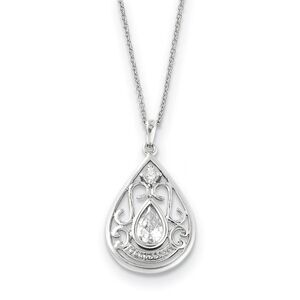 Rhodium Plated Sterling Silver & CZ In Loving Memory Necklace, 18 Inch